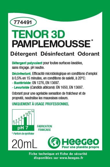 Nettoyant sols en dosettes TENOR 3D parfum PAMPLEMOUSSE 20ml