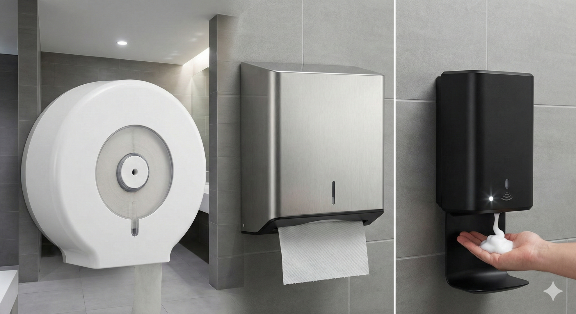 Distributeurs papier toilette, essuie-mains et savon mousse Detercentre