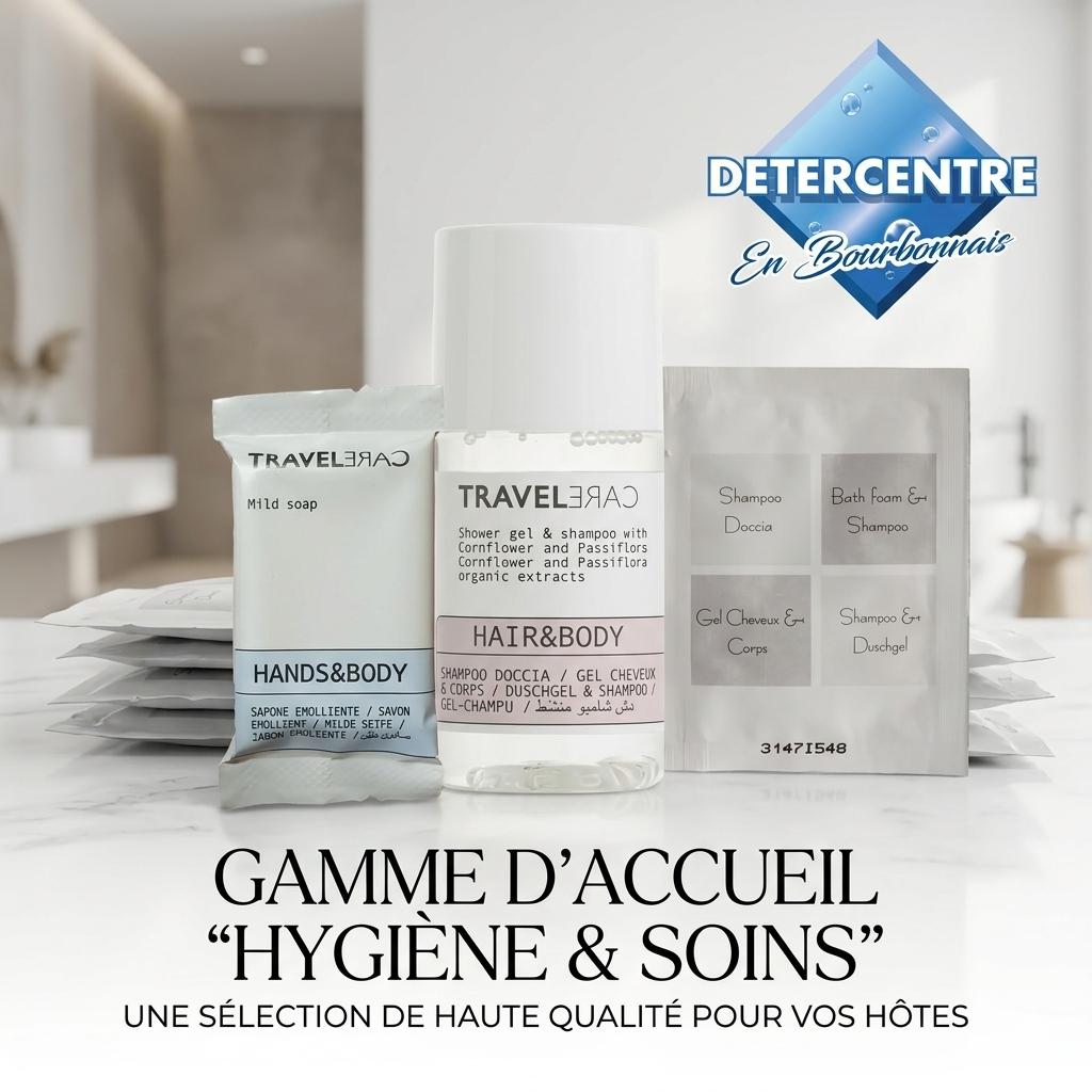 Gamme de produits d'accueil hotel savonnettes et shampoings Detercentre